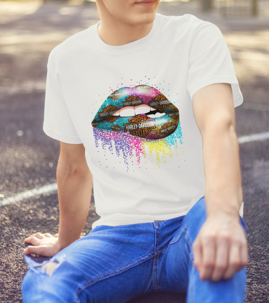 Harley Davidson Motor Cycles Rainbow Lips T-Shirt