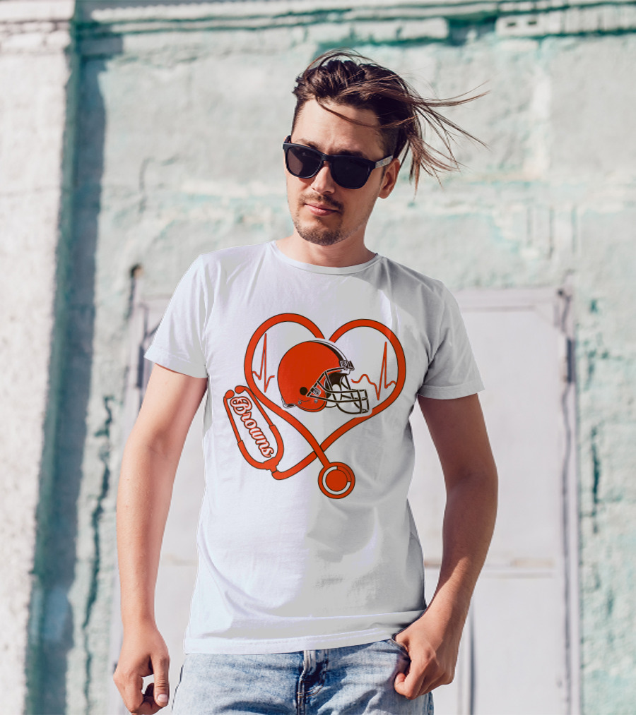 Nurse Heartbeat Stethoscope Cleveland Browns Helmet T-Shirt