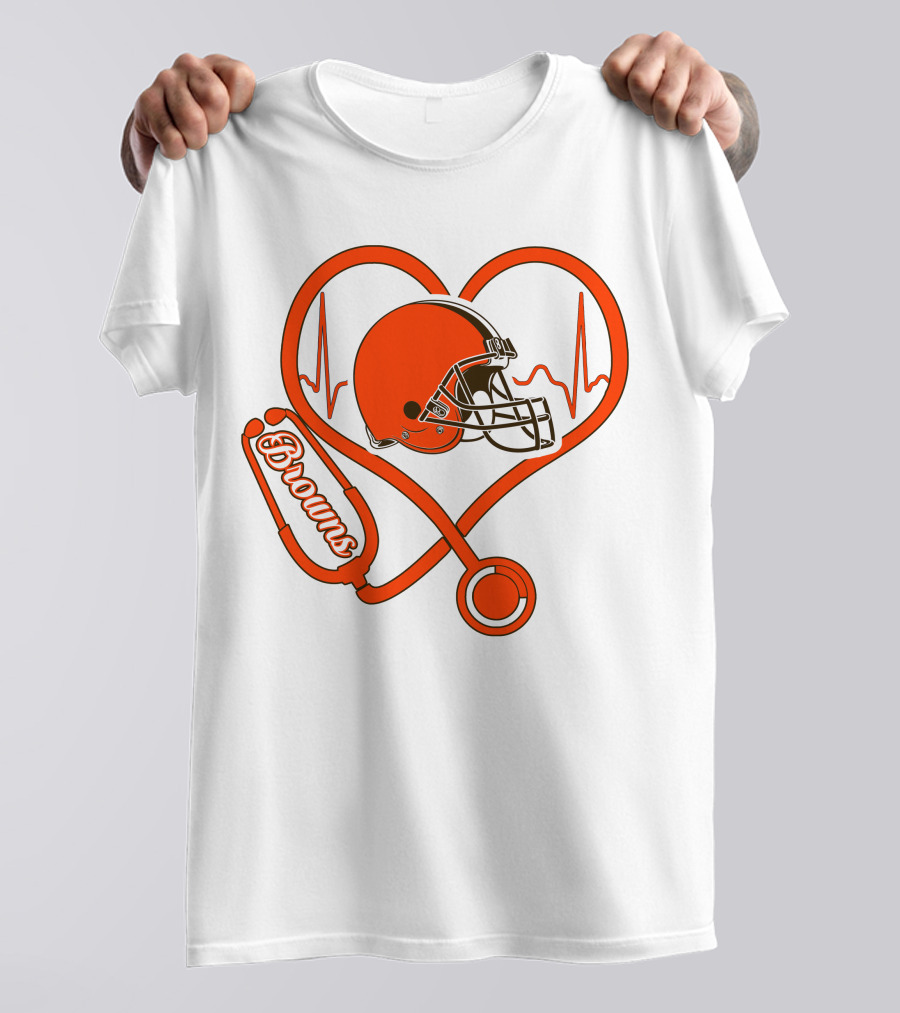 Nurse Heartbeat Stethoscope Cleveland Browns Helmet T-Shirt