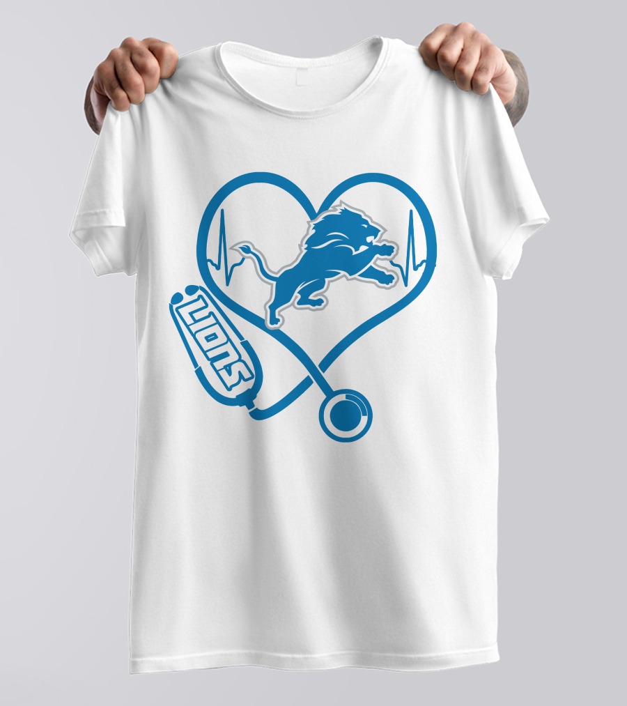 Nurse Heartbeat Stethoscope Detroit Lions T-Shirt