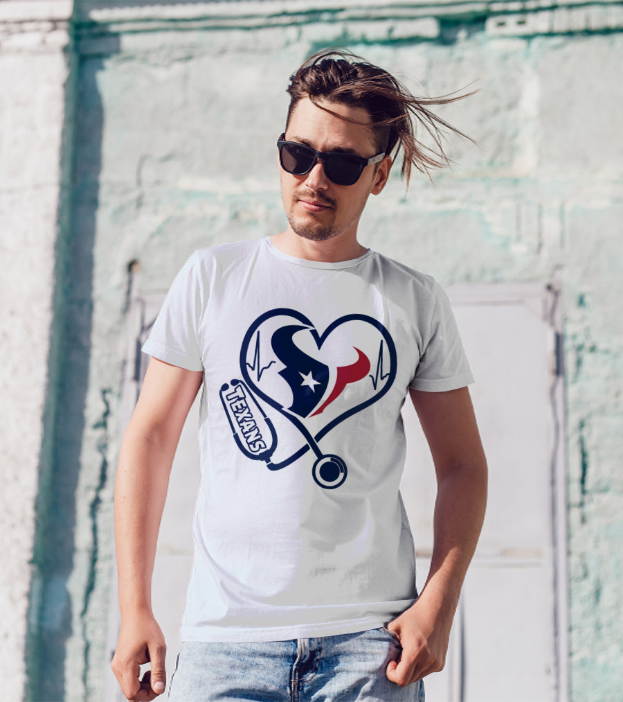 Nurse Houston Texans Heartbeat Stethoscope T-Shirt