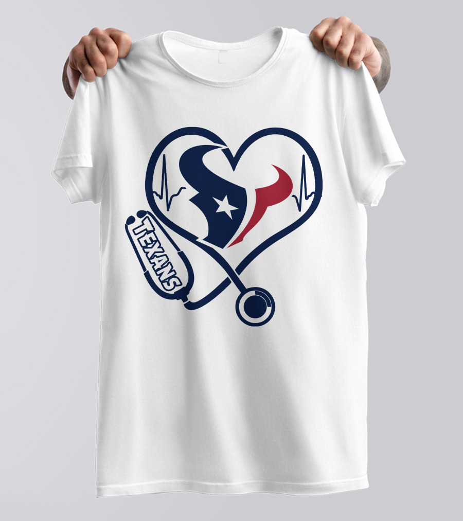 Nurse Houston Texans Heartbeat Stethoscope T-Shirt