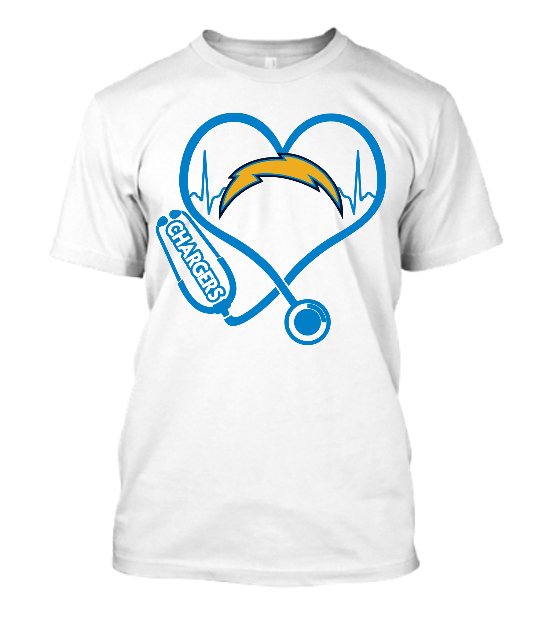 Los Angeles Chargers Heartbeat Nurse Stethoscope T-Shirt