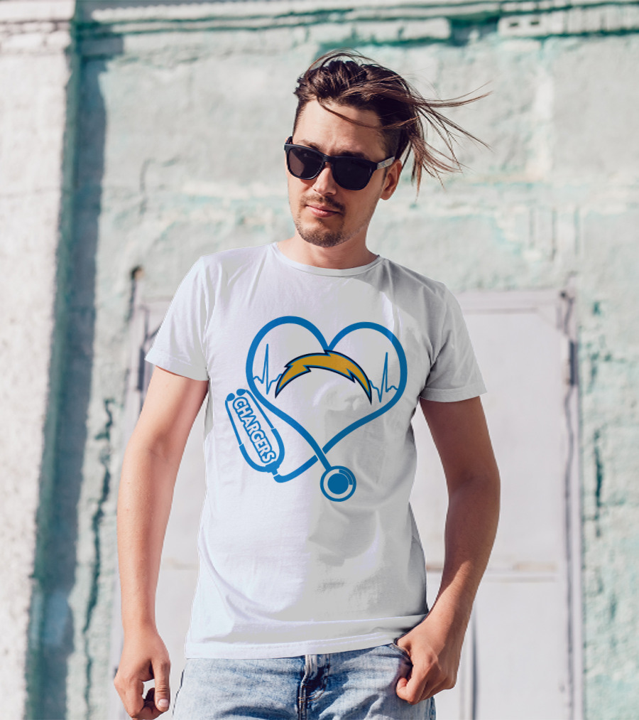 Los Angeles Chargers Heartbeat Nurse Stethoscope T-Shirt