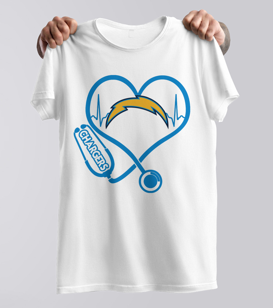 Los Angeles Chargers Heartbeat Nurse Stethoscope T-Shirt