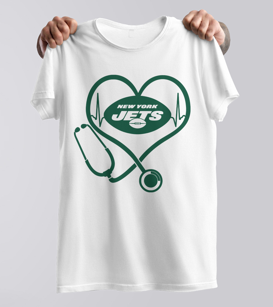 New York Jets Heartbeat Stethoscope Nurse T-Shirt