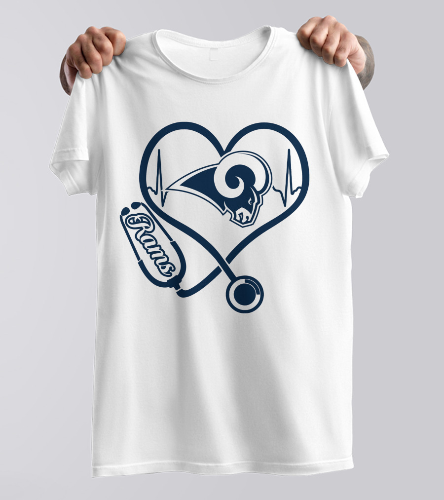 Nurse Heartbeat Los Angeles Rams Stethoscope T-Shirt