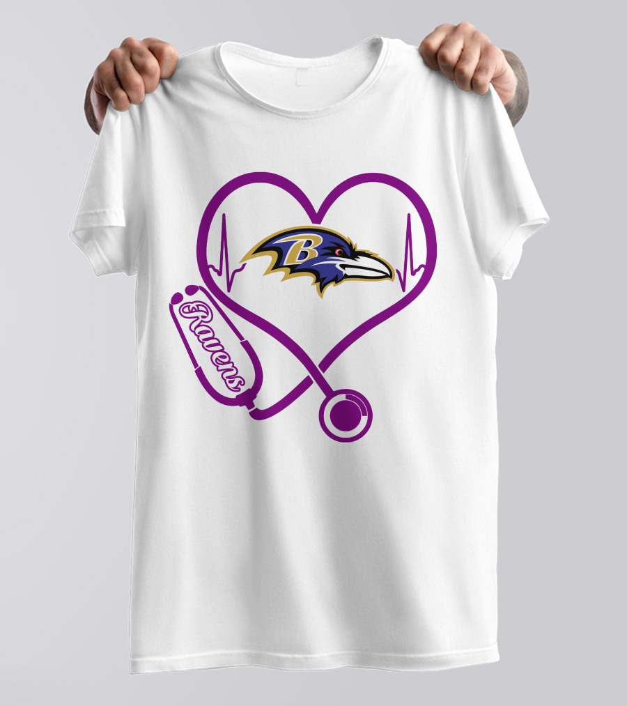 Baltimore Ravens Nurse Heartbeat Stethoscope Emblem T-Shirt
