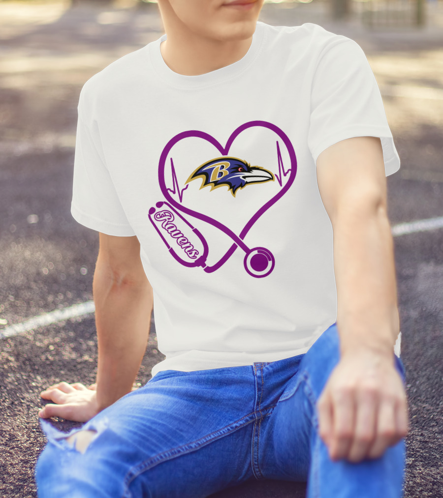 Baltimore Ravens Nurse Heartbeat Stethoscope Emblem T-Shirt