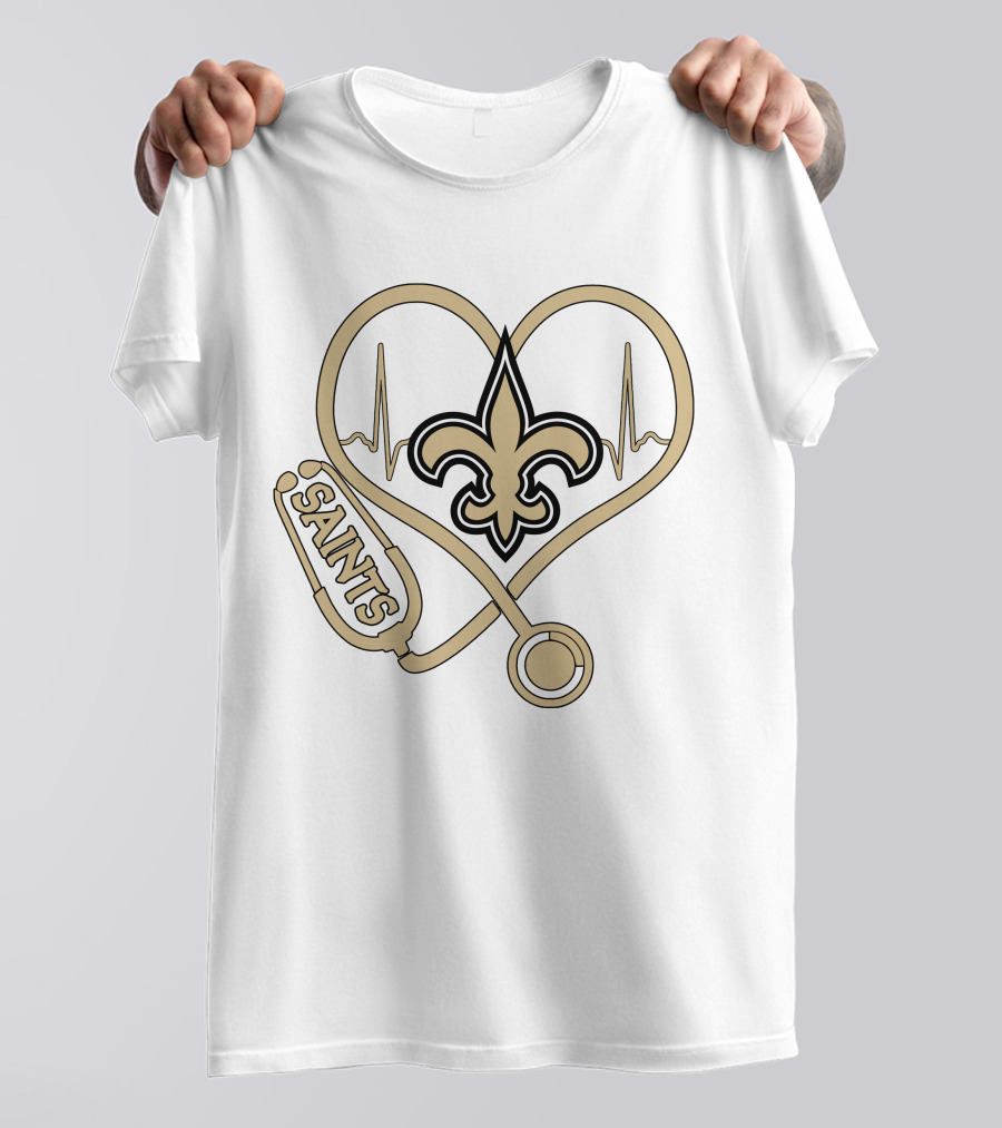 Nurse Heartbeat Stethoscope Saints Fleur-de-lis T-Shirt