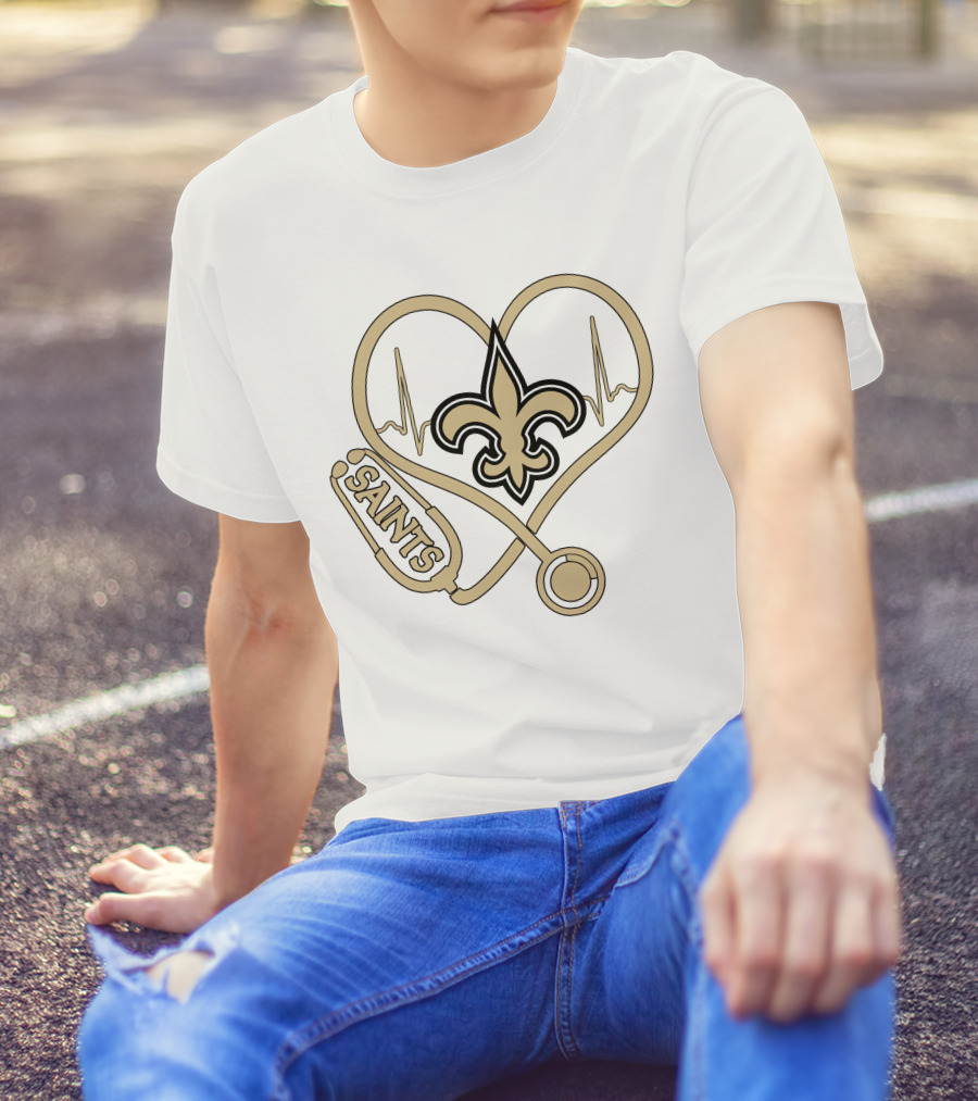 Nurse Heartbeat Stethoscope Saints Fleur-de-lis T-Shirt