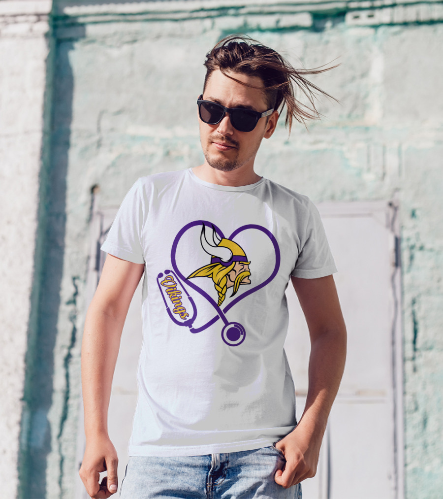 Minnesota Vikings Nurse Heart Stethoscope T-Shirt