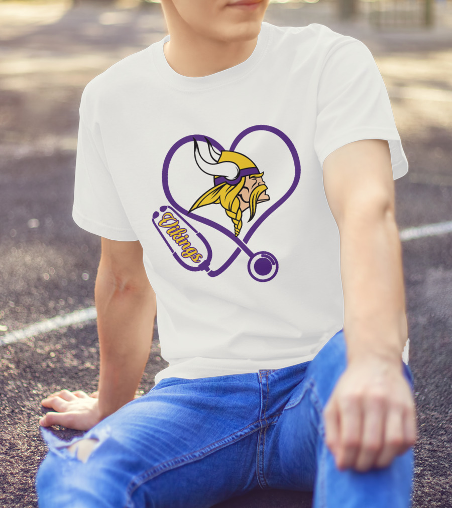 Minnesota Vikings Nurse Heart Stethoscope T-Shirt
