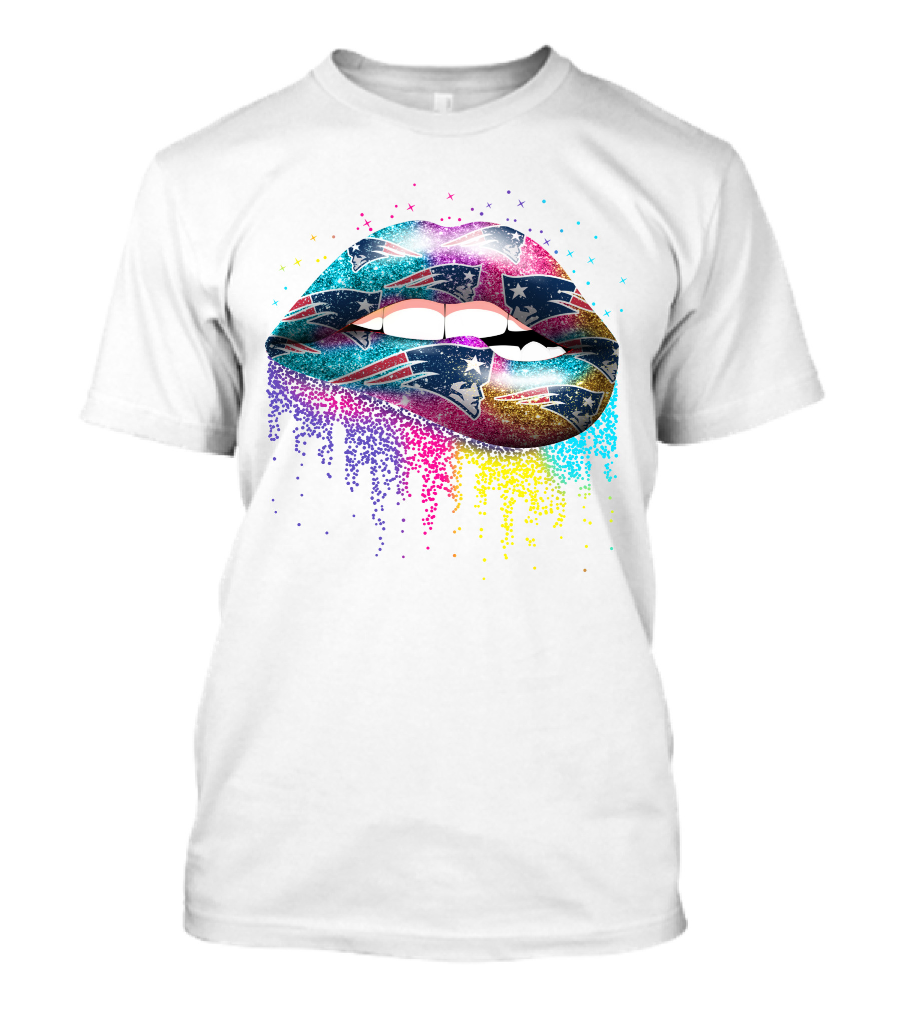 New England Patriots Glitter Lips Fan T-Shirt